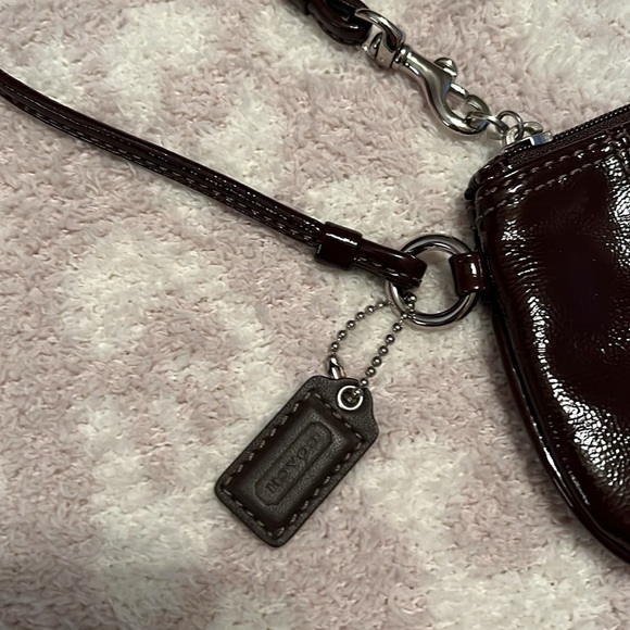 Coach Brown Patent Leather Wristlet, 6” x 4” - Picture 2 of 9